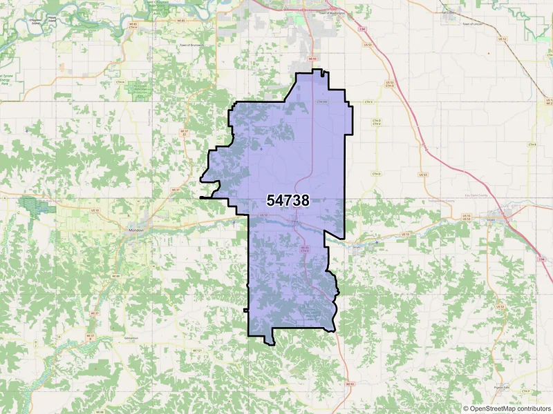 Map of ZIP Code 54738 — Eleva, WI