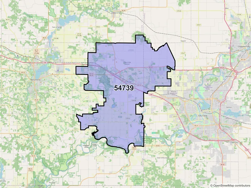 Map of ZIP Code 54739 — Elk Mound, WI