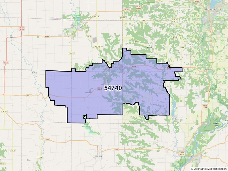 Map of ZIP Code 54740 — Elmwood, WI