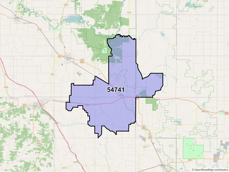 Map of Fairchild, Wisconsin and ZIP codes