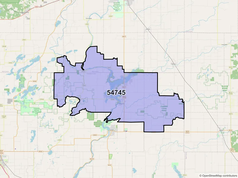 Map of Holcombe, Wisconsin and ZIP codes