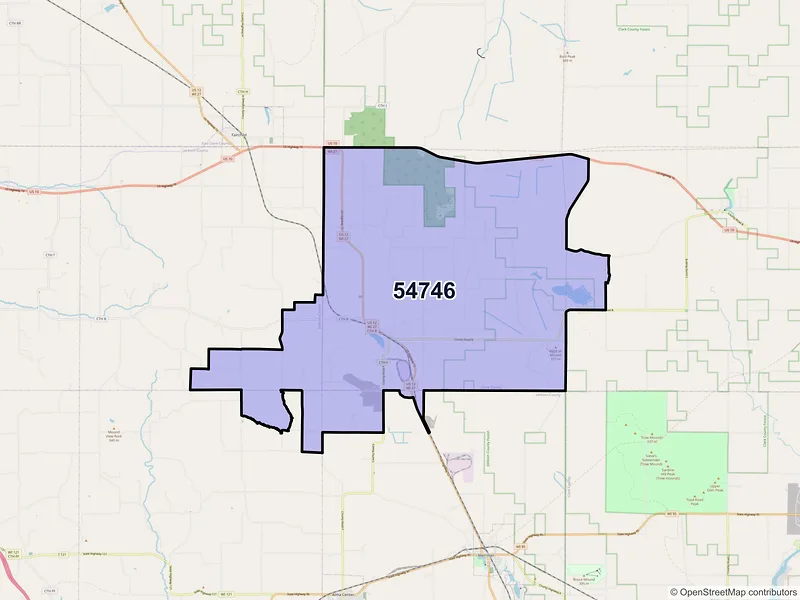 Map of ZIP Code 54746 — Humbird, WI
