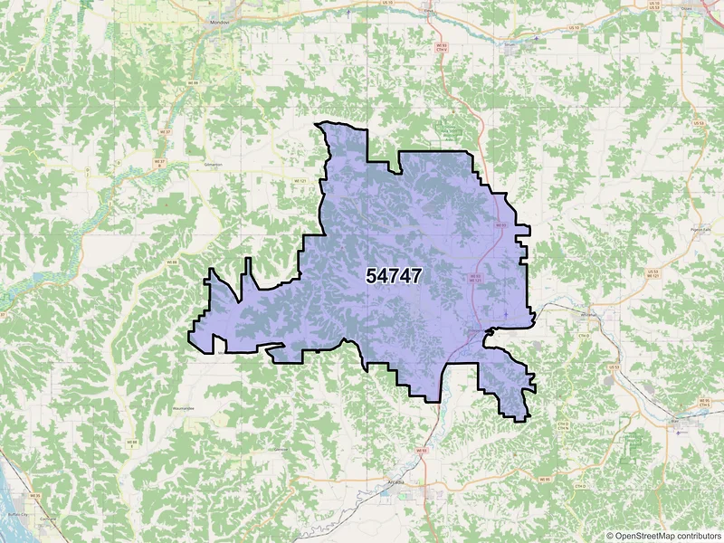 Map of Independence, Wisconsin and ZIP codes