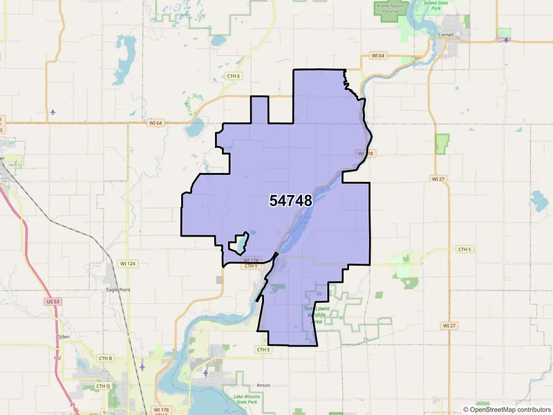 Map of ZIP Code 54748 — Jim Falls, WI
