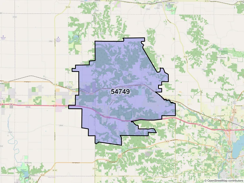 Map of ZIP Code 54749 — Knapp, WI