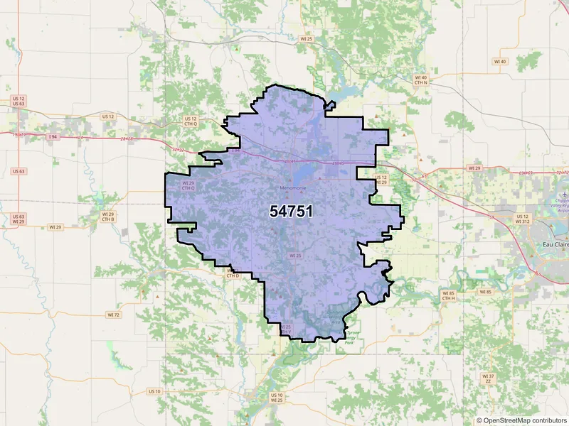 Map of ZIP Code 54751 — Menomonie, WI