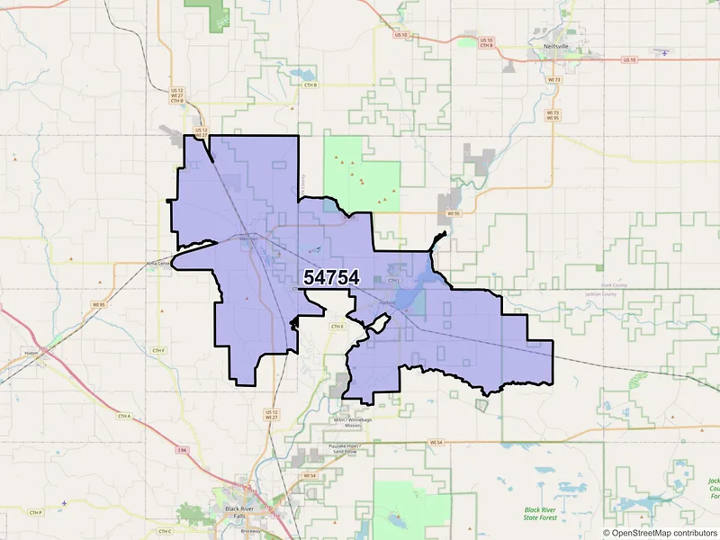 Map of ZIP Code 54754 — Merrillan, WI