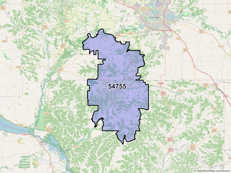 Map of ZIP Code 54755 — Mondovi, WI