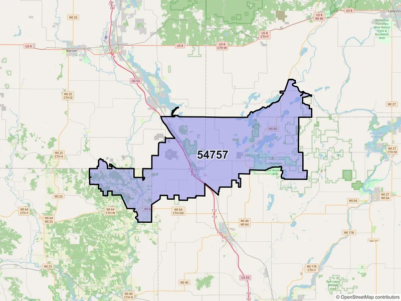 Map of ZIP Code 54757 — New Auburn, WI