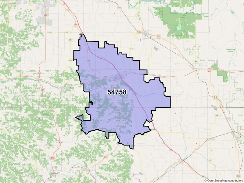 Map of ZIP Code 54758 — Osseo, WI