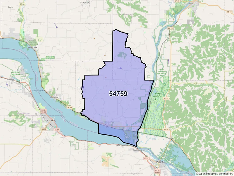 Map of Pepin, Wisconsin and ZIP codes