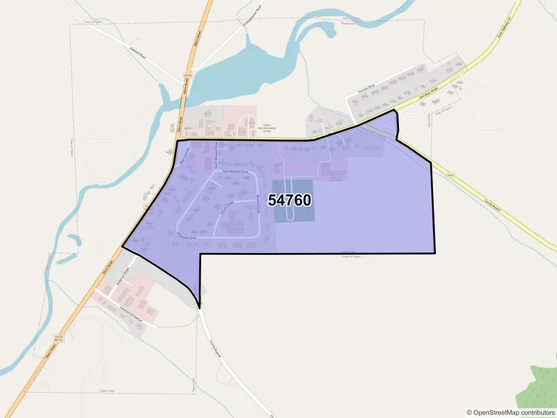 Map of Pigeon Falls, Wisconsin and ZIP codes