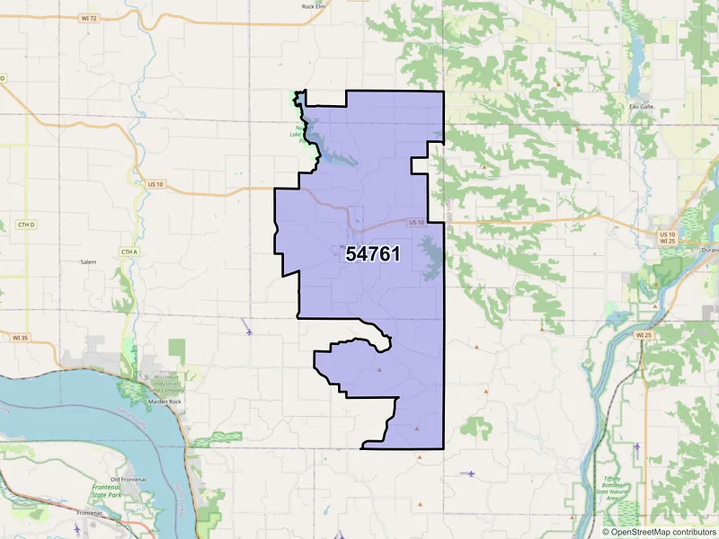 Map of Plum City, Wisconsin and ZIP codes
