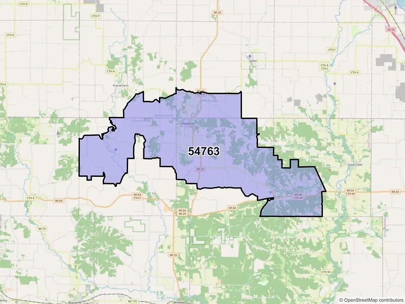 Map of Ridgeland, Wisconsin and ZIP codes