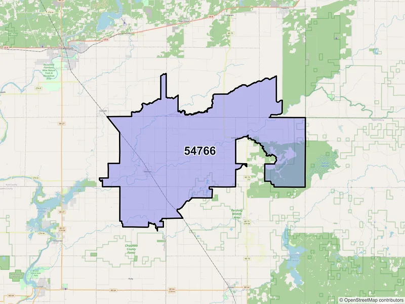 Map of ZIP Code 54766 — Sheldon, WI
