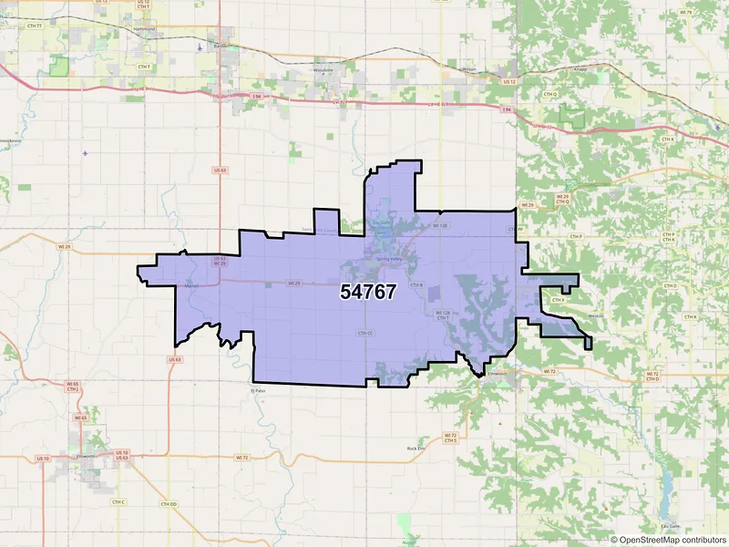 Map of Spring Valley, Wisconsin and ZIP codes