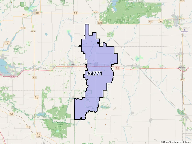 Map of ZIP Code 54771 — Thorp, WI