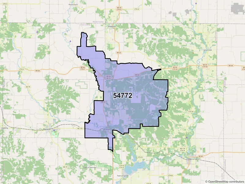Map of ZIP Code 54772 — Wheeler, WI