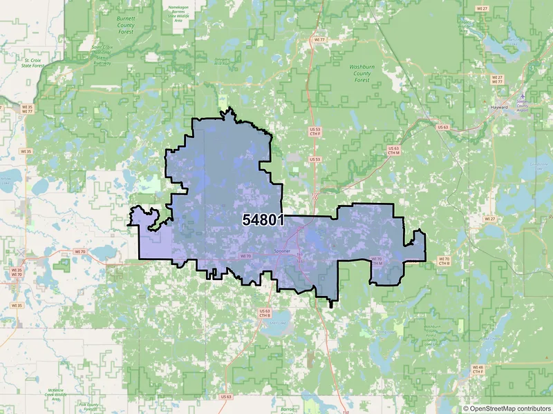 Map of ZIP Code 54801 — Spooner, WI