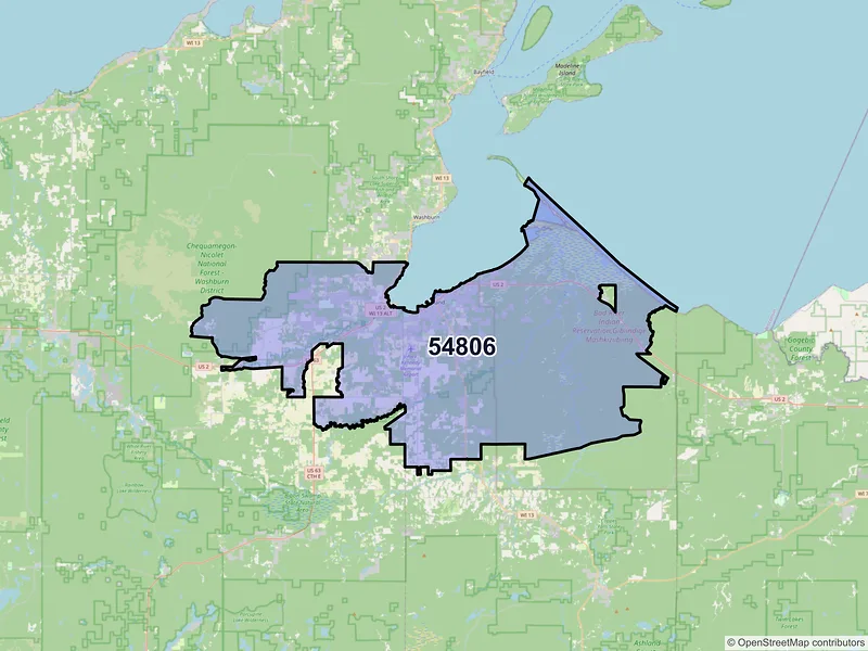 Map of ZIP Code 54806 — Ashland, WI