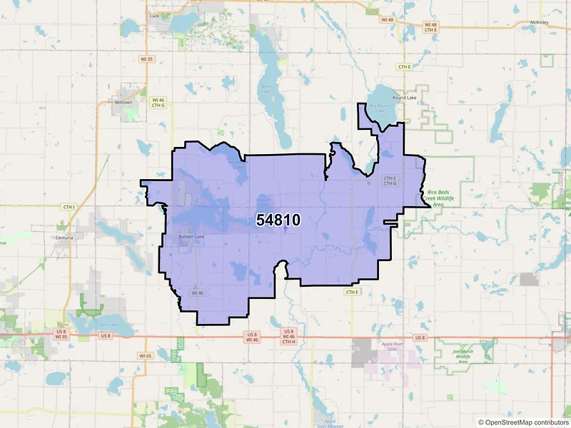 Map of ZIP Code 54810 — Balsam Lake, WI