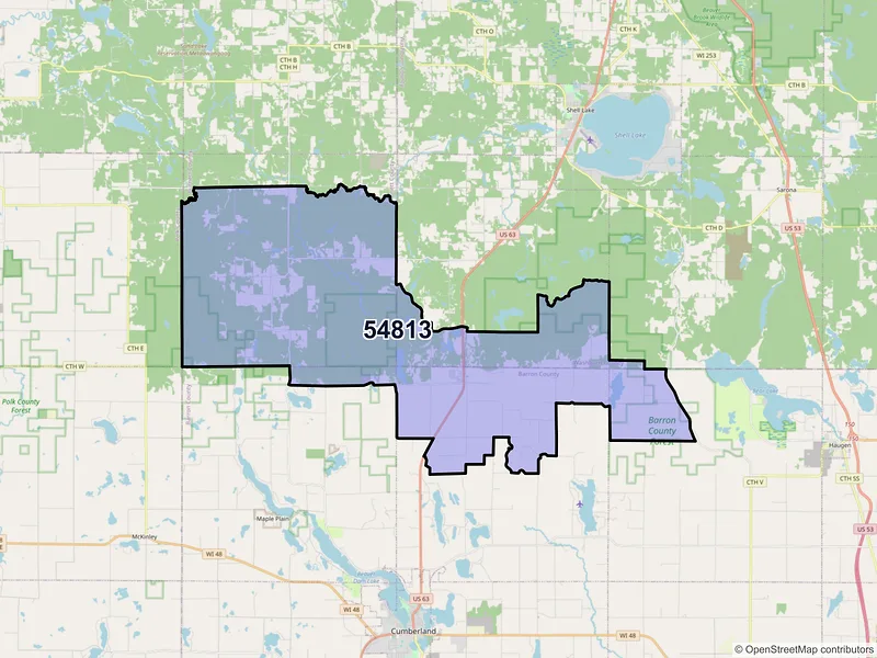 Map of ZIP Code 54813 — Barronett, WI