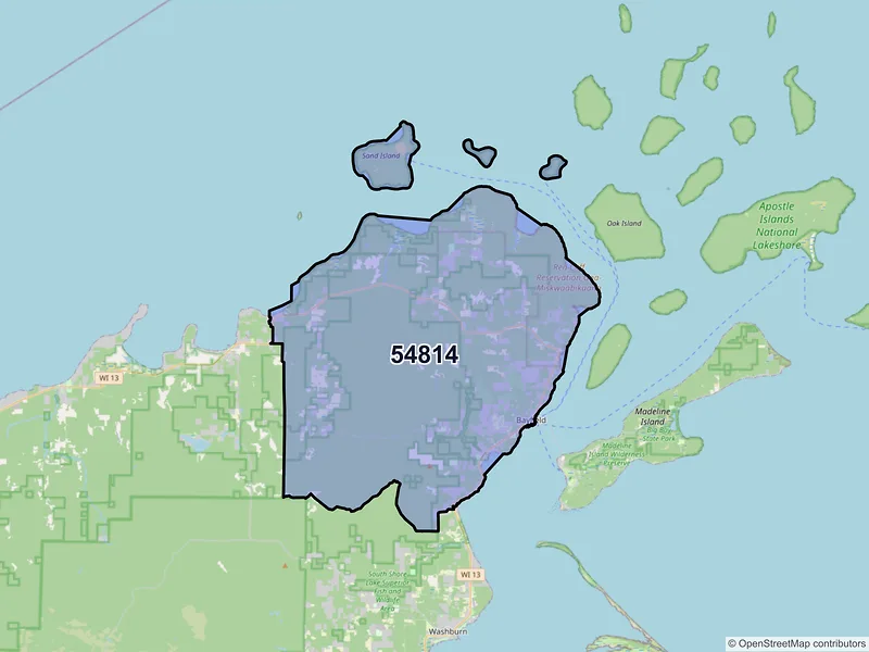 Map of ZIP Code 54814 — Bayfield, WI