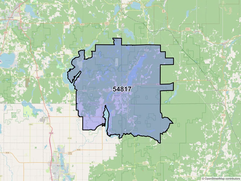 Map of Birchwood, Wisconsin and ZIP codes