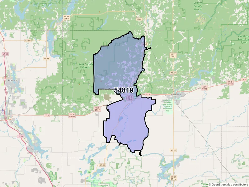 Map of ZIP Code 54819 — Bruce, WI