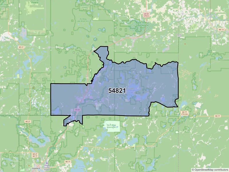 Map of ZIP Code 54821 — Cable, WI