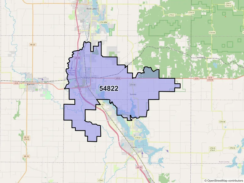 Map of ZIP Code 54822 — Cameron, WI