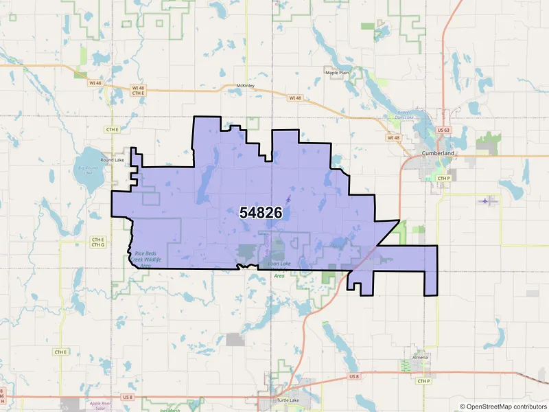 Map of ZIP Code 54826 — Comstock, WI