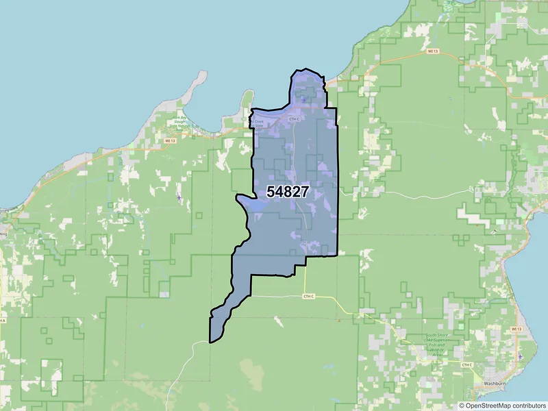 Map of ZIP Code 54827 — Cornucopia, WI