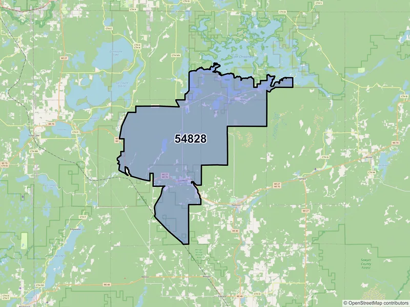Map of ZIP Code 54828 — Couderay, WI
