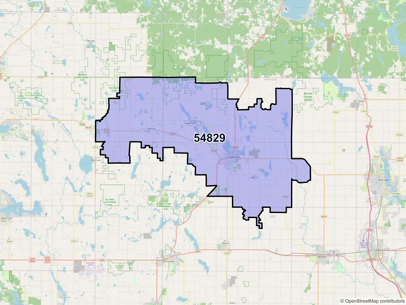 Map of ZIP Code 54829 — Cumberland, WI
