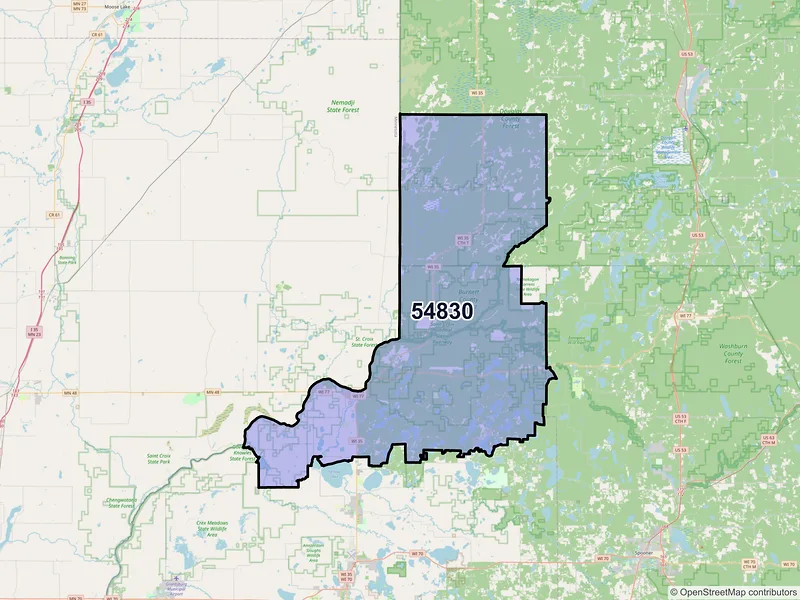 Map of ZIP Code 54830 — Danbury, WI