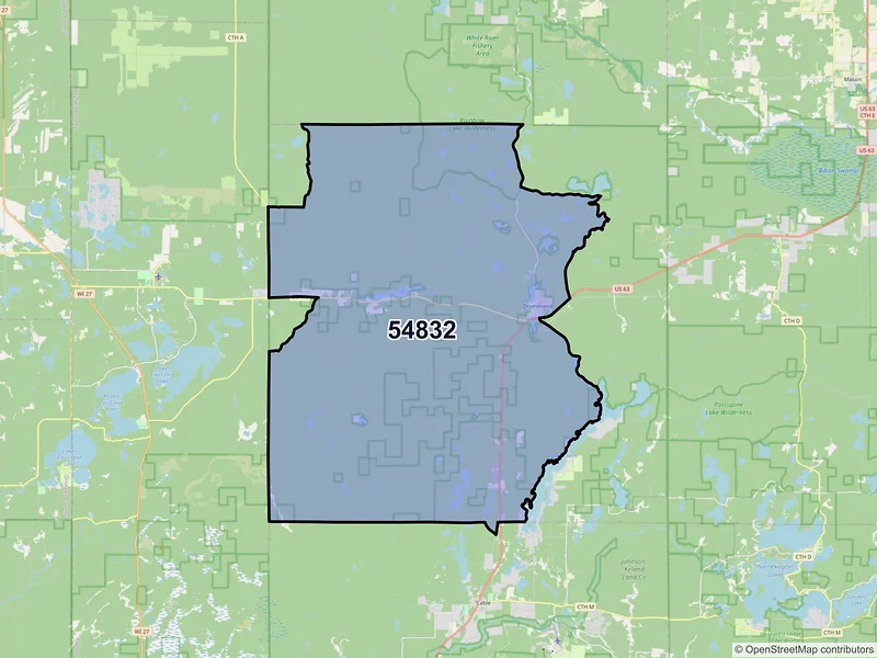 Map of ZIP Code 54832 — Drummond, WI