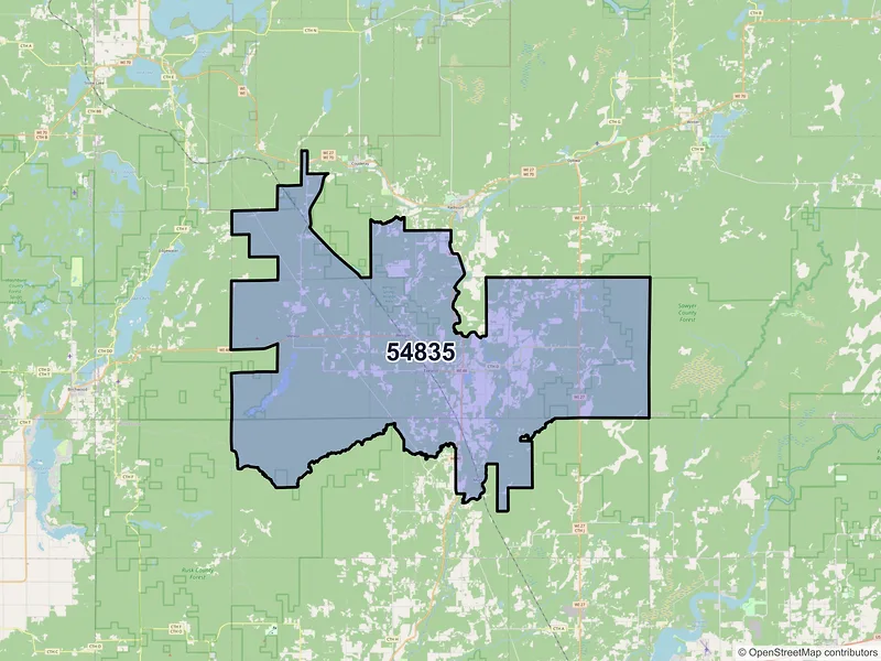 Map of ZIP Code 54835 — Exeland, WI