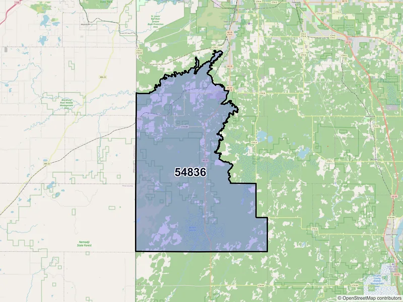 Map of ZIP Code 54836 — Foxboro, WI