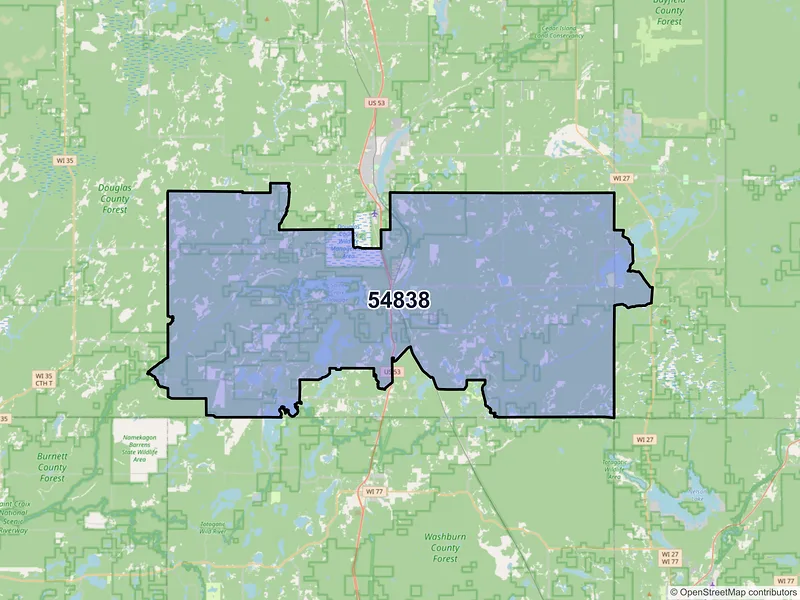 Map of ZIP Code 54838 — Gordon, WI
