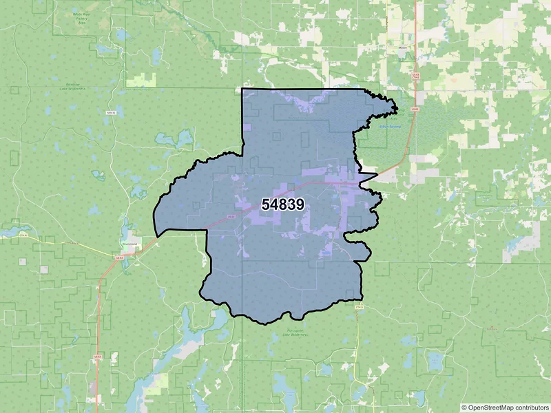 Map of ZIP Code 54839 — Grand View, WI