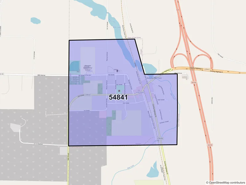 Map of Haugen, Wisconsin and ZIP codes