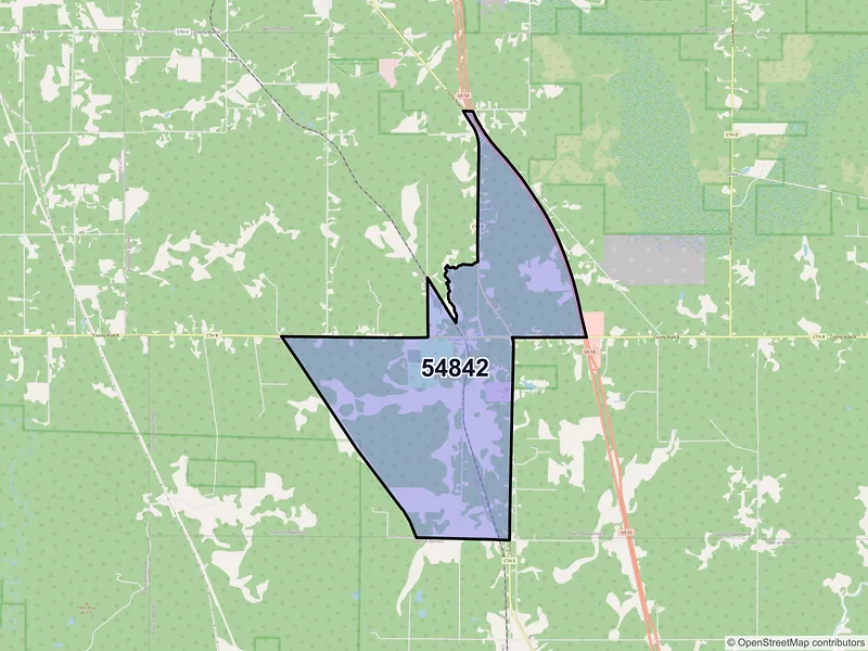 Map of Hawthorne, Wisconsin and ZIP codes