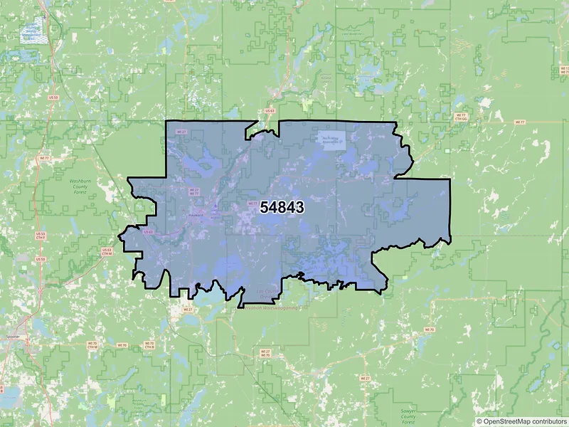 Map of ZIP Code 54843 — Hayward, WI