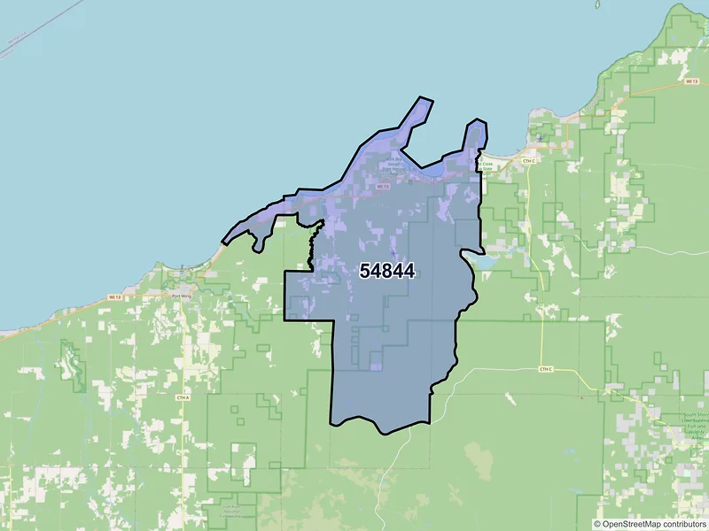 Map of ZIP Code 54844 — Herbster, WI