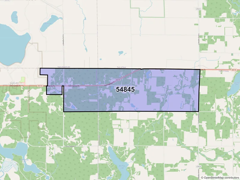 Map of ZIP Code 54845 — Hertel, WI