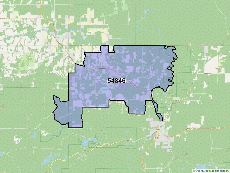Map of ZIP Code 54846 — High Bridge, WI