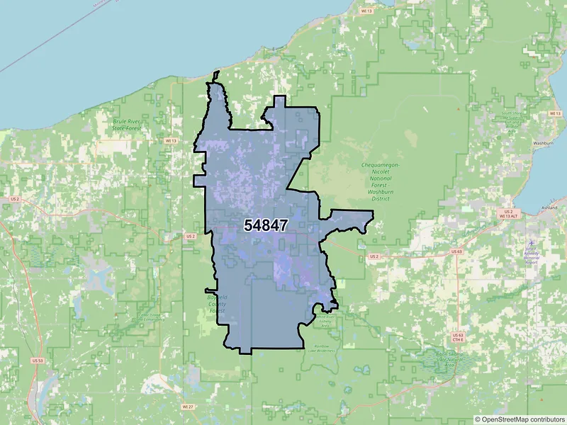Map of ZIP Code 54847 — Iron River, WI