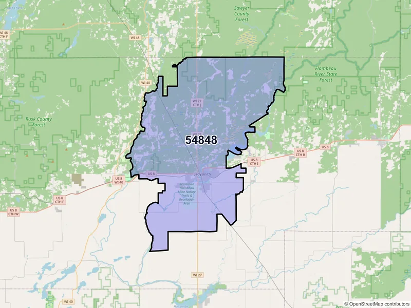 Map of ZIP Code 54848 — Ladysmith, WI