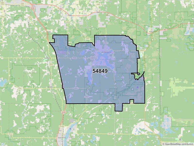 Map of ZIP Code 54849 — Lake Nebagamon, WI